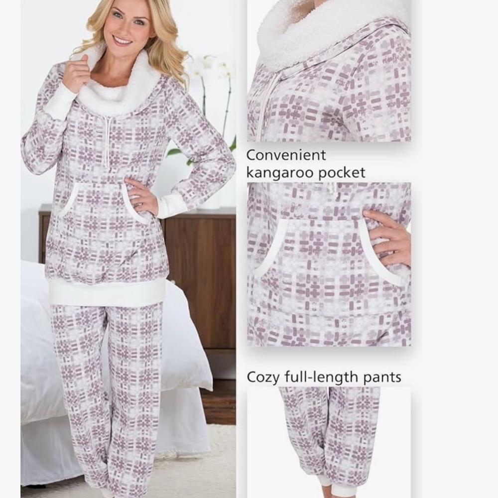 PajamaGram Womens Pajama Set Cozy, Shearling Rollneck Plus size 2X
